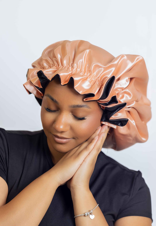 Rose gold satin head bonnets