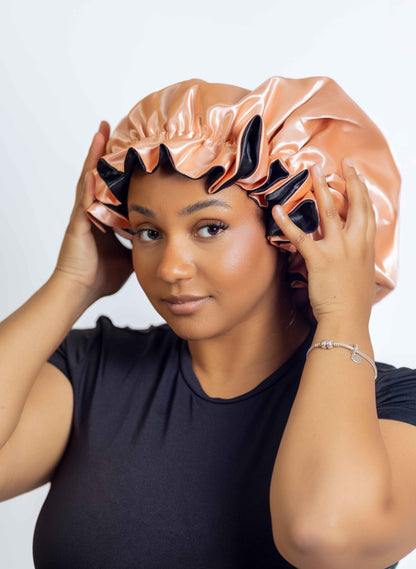 Rose gold satin head bonnets