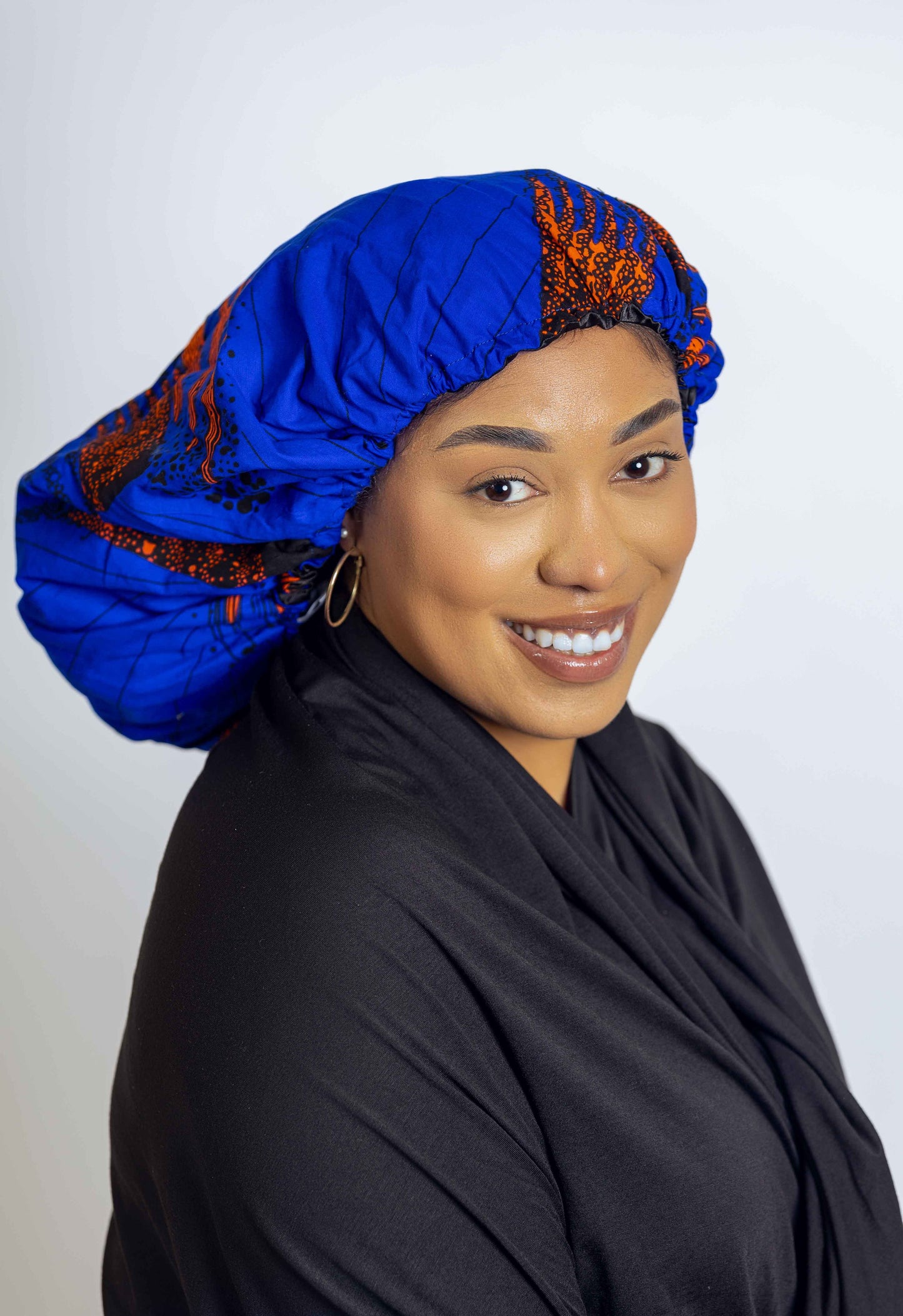 Ankara Head bonnets with satin Bluey