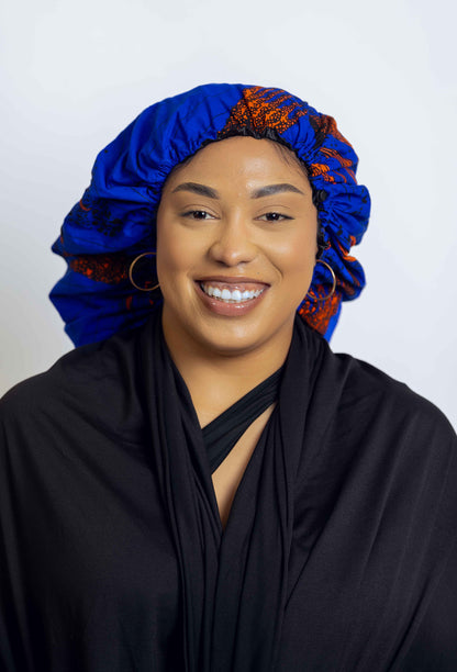 Ankara Head bonnets with satin Bluey