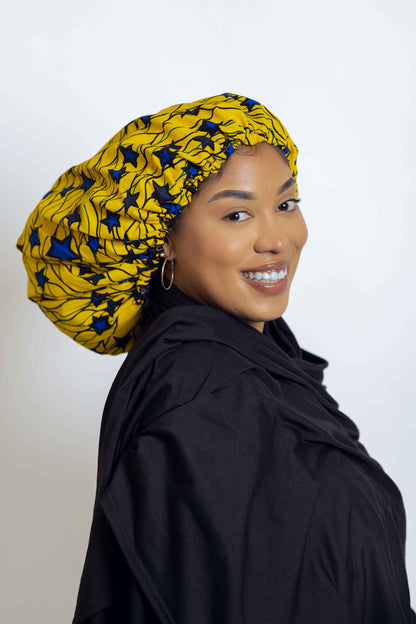 Ankara Head bonnets with satin Yellow Star