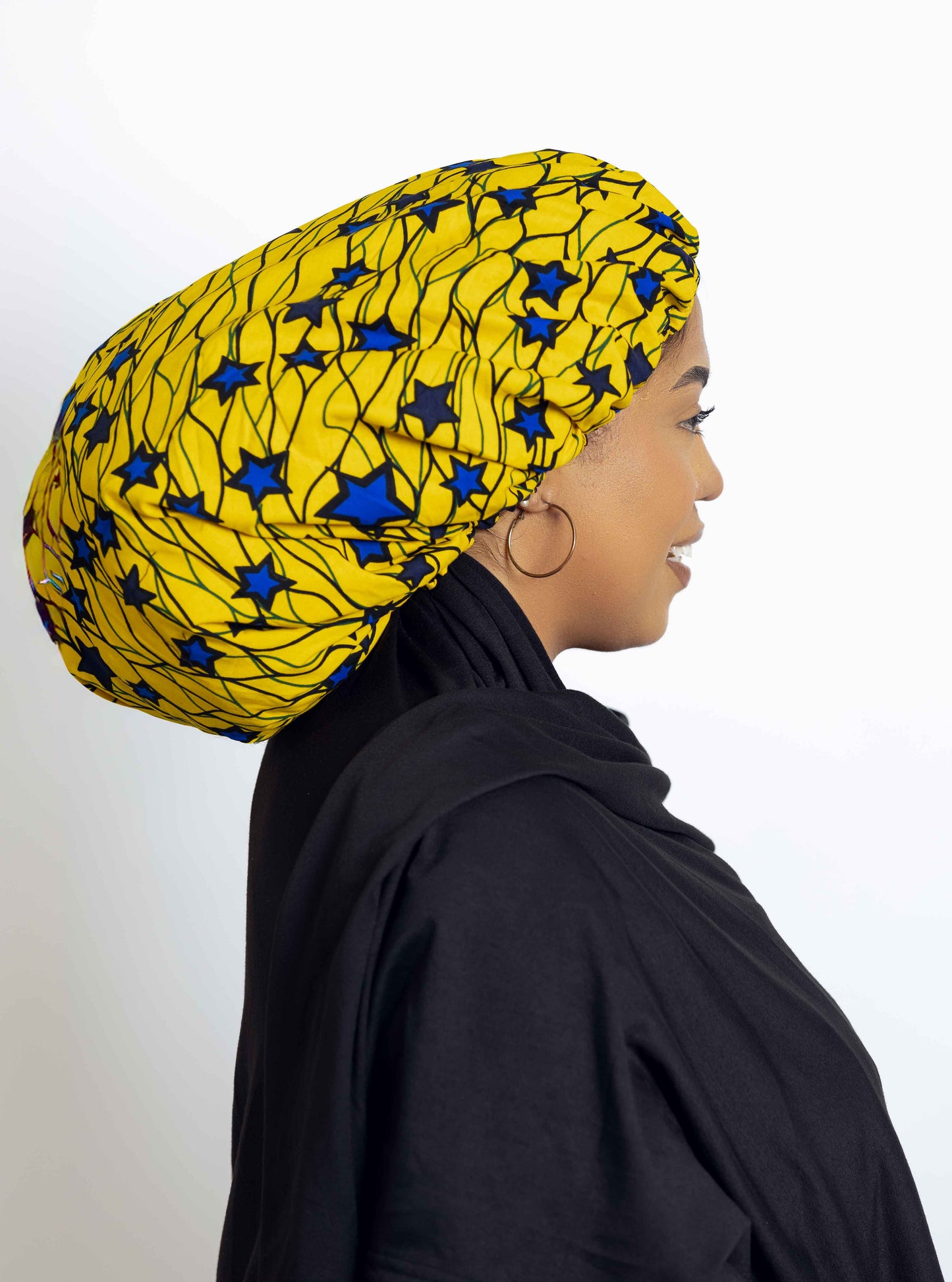 Ankara Head bonnets with satin Yellow Star