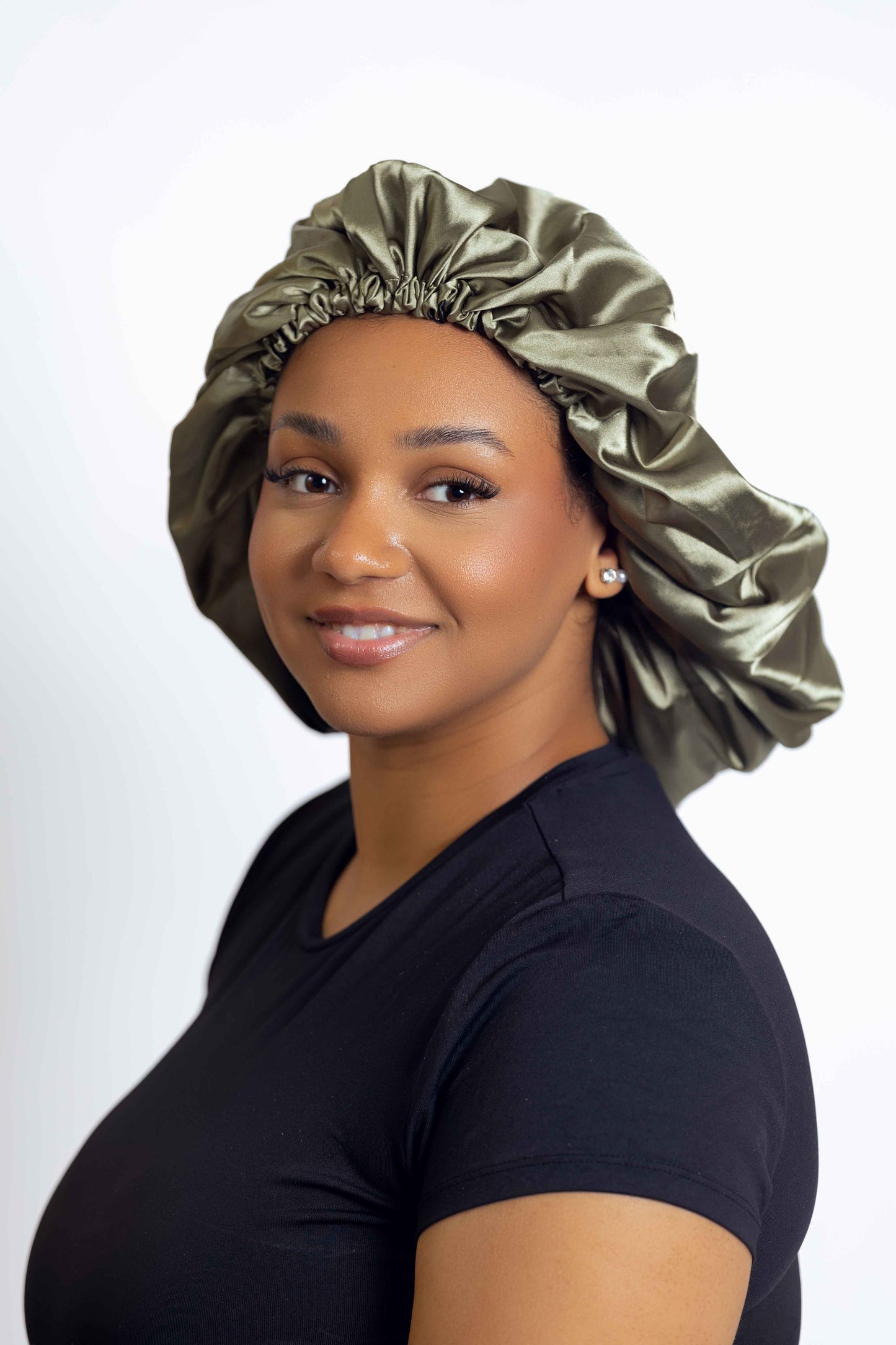 Olive Green Satin Head bonnets Medium Size