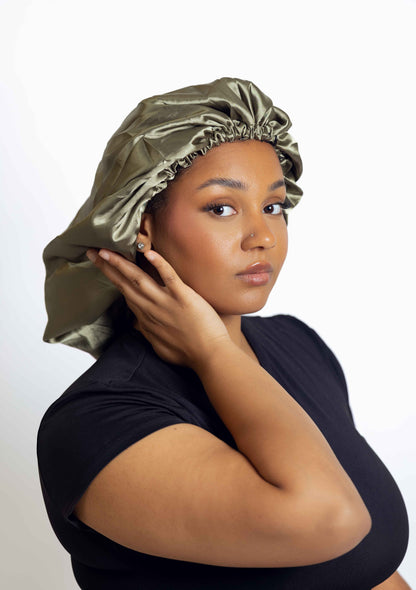 Olive Green Satin Head bonnets  Medium Size