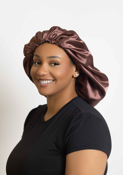 Chocolate Satin Head bonnets  Medium Size