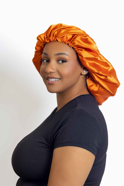 Orange Satin Head bonnets  Medium Size