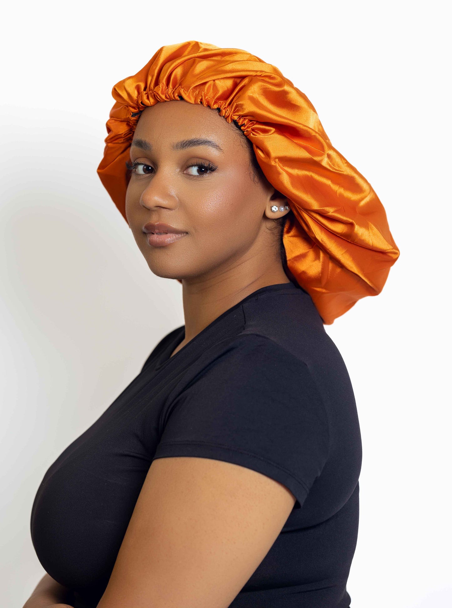 Orange Satin Head bonnets  Medium Size