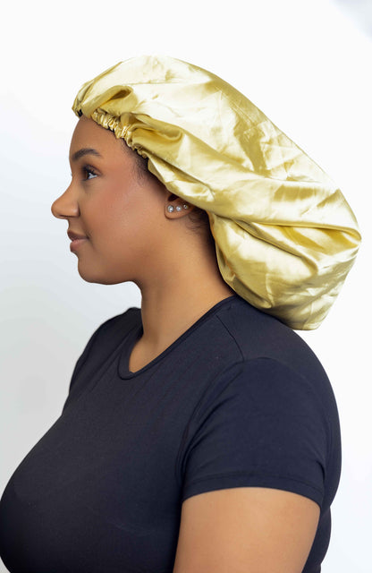 Yellow Satin Head bonnets  Medium Size