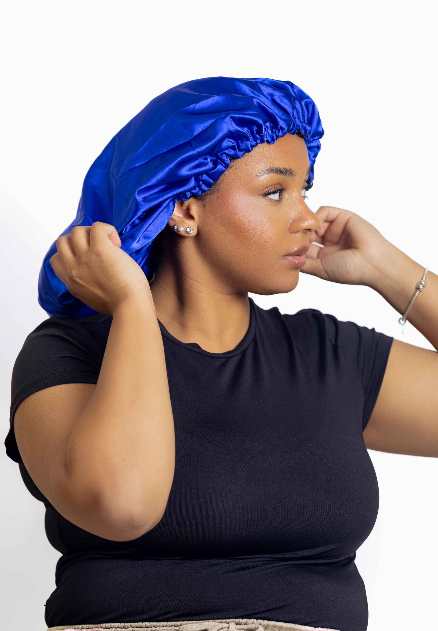 Blue Satin Head bonnets Medium Size